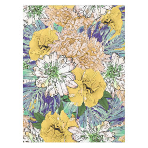Trendy Yellow & Green Floral Girly Illustration Tablecloth