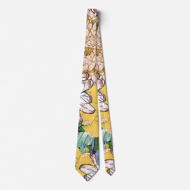 Trendy Yellow & Green Floral Girly Illustration Tie (Front)