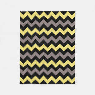 Trendy Yellow Grey Black Chevron Pattern Fleece Blanket