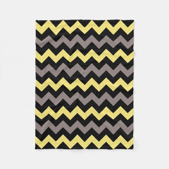 Trendy Yellow Grey Black Chevron Pattern Fleece Blanket (Front)