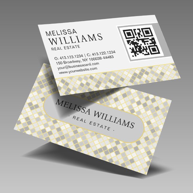 Trendy Yellow & Grey Diamond Mosaic  Business Card (Creator Uploaded)