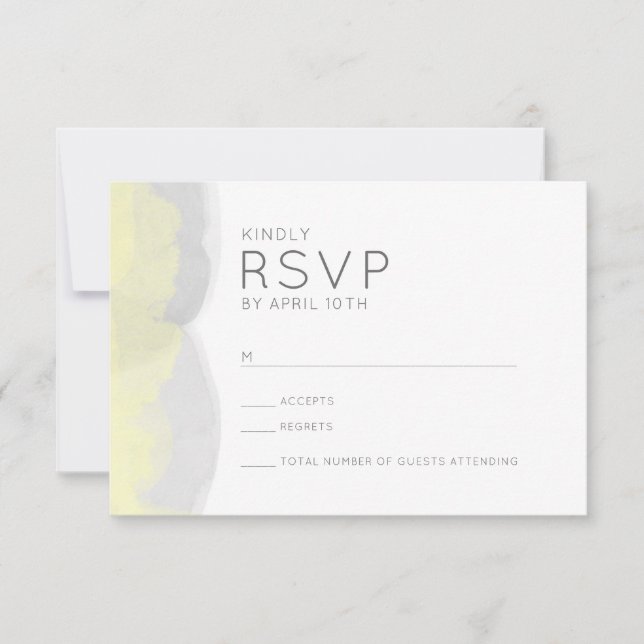Trendy yellow grey watercolor wedding rsvp reply (Front)