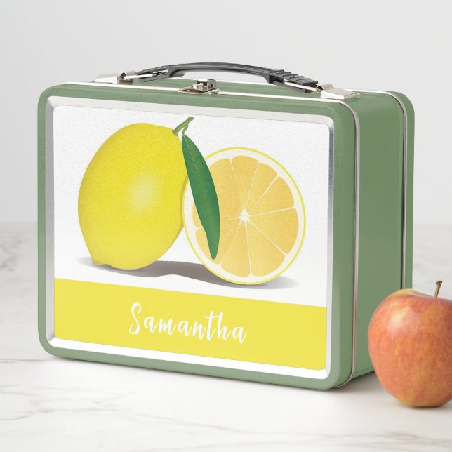 Trendy Yellow Lemon Name Metal Lunchbox (In Situ)