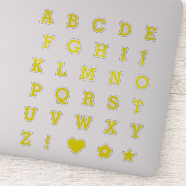Trendy Yellow Letters | Monogram Alphabet Stickers (Detail)