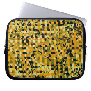 Trendy Yellow Orange Green Black Pixel Pattern Laptop Sleeve