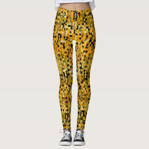 Trendy Yellow Orange Green Black Pixel Pattern Leggings