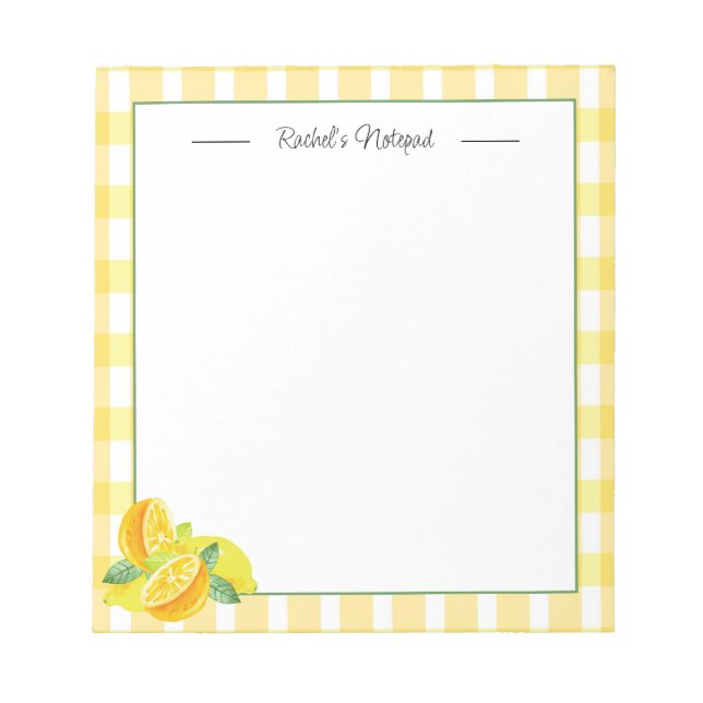 Trendy Yellow Personalised Lemon Notepad (Front)