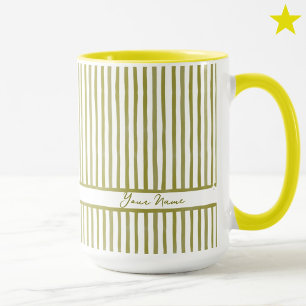 Trendy Yellow Watercolor Mini Stripes Custom Name  Mug