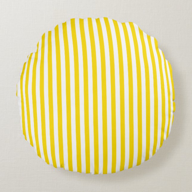 Trendy Yellow White Striped Elegant Decorative Round Cushion (Front)