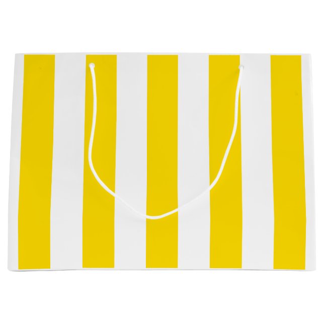 Trendy Yellow White Stripes Modern Elegant Large Gift Bag (Front)