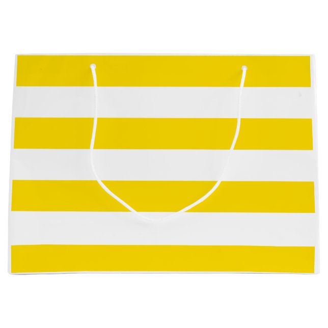 Trendy Yellow White Stripes Modern Template Large Gift Bag (Front)