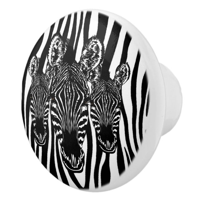 Trendy Zebra  Herd on Zebra Print Ceramic Knob (Right)