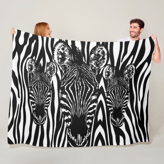 Trendy Zebra  Herd on Zebra Print Fleece Blanket (In Situ)