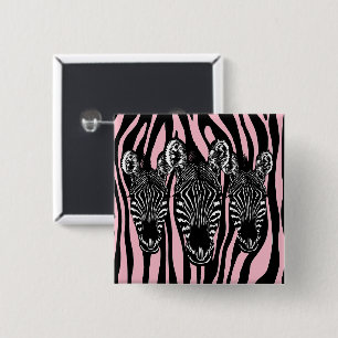 Trendy Zebra Herd on Zebra Print Pink 15 Cm Square Badge