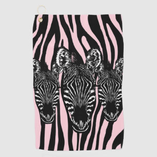 Trendy Zebra Herd on Zebra Print Pink Golf Towel