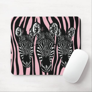 Trendy Zebra Herd on Zebra Print Pink Mouse Mat