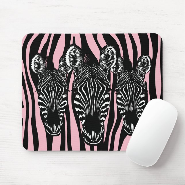 Trendy Zebra Herd on Zebra Print Pink Mouse Mat (With Mouse)