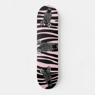 Trendy Zebra Herd on Zebra Print Pink Skateboard