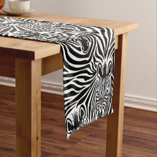 Trendy Zebra Print Black And White Pattern Short Table Runner