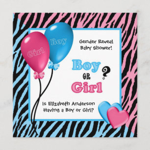 Trendy Zebra Print Gender Reveal Baby Shower Invitation