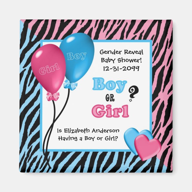 Trendy Zebra Print Gender Reveal Baby Shower Magnet (Front)