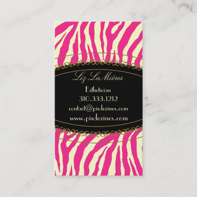 Trendy zebra print, hot pink business card (Front)