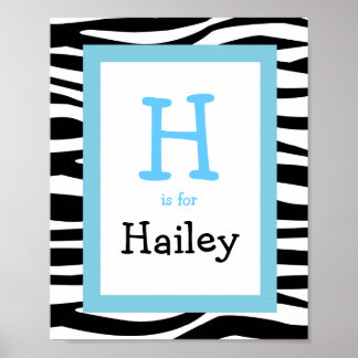 Trendy Zebra Print Nursery Wall Art Name Print