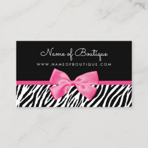 Trendy Zebra Print With Chic Pink Bow Boutique Business Card