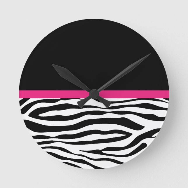 Trendy Zebra Stripe with Pink Border Wall Clock (Front)