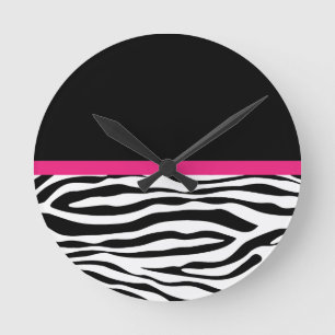 Trendy Zebra Stripe with Pink Border Wall Clock