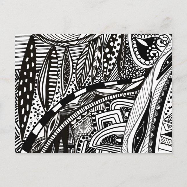 Trendy zen doodle black white cityscape pattern postcard (Front)