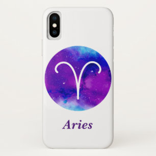 Trendy Zodiac Sign Aries Purple Nebula iPhone X Case