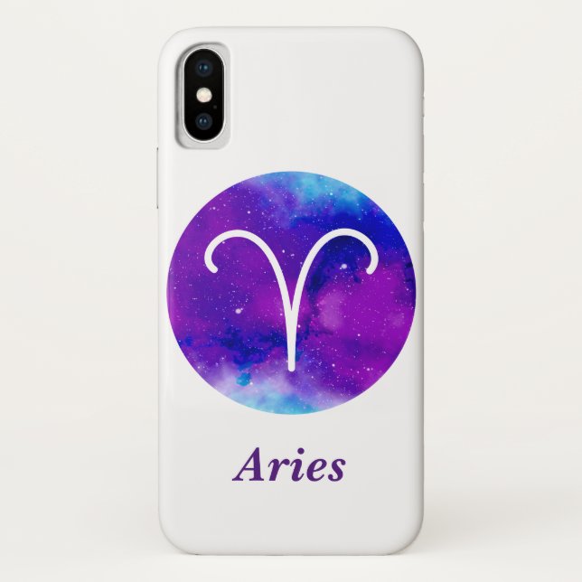 Trendy Zodiac Sign Aries Purple Space Nebula Case-Mate iPhone Case (Back)