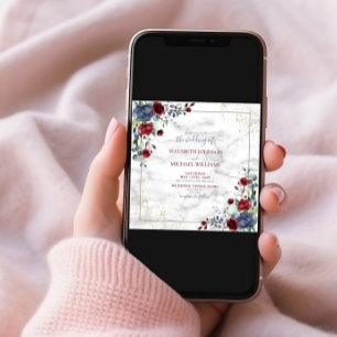 TrendyLight Dusty Blue Burgundy Gold Floral Square Invitation