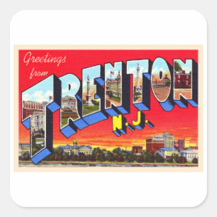 Trenton New Jersey Vintage Large Letter Postcard Square Sticker