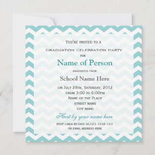 Treny chevron blue graduation party invitation