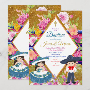 Tres Anos Navy Mexican Fiesta Baptism Invitation