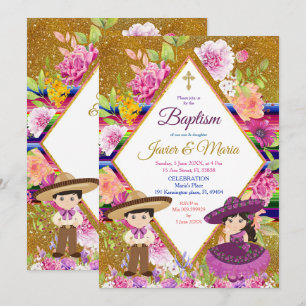 Tres Anos Purple Mexican Fiesta Baptism Invitation