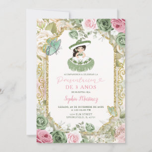 Tres Anos Sage Pink Flowers Mexican Girl Birthday Invitation