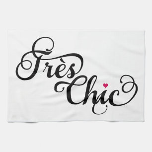 Très chic, French word art, text design with red h Tea Towel