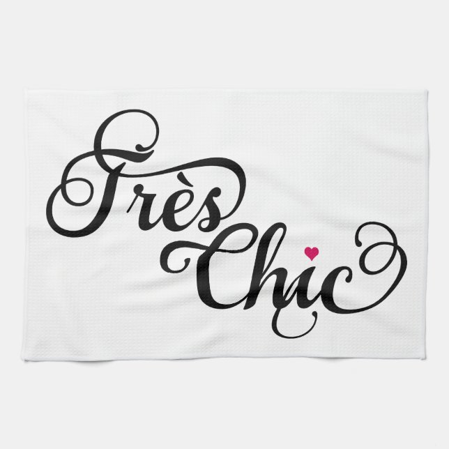 Très chic, French word art, text design with red h Tea Towel (Horizontal)