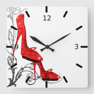 Tres Chic Red High Heels Art Nouveau Design Square Wall Clock