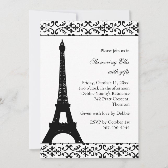 Tres Paris Bridal Shower (white) Invitation (Front)
