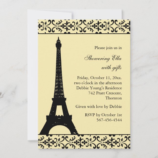 Tres Paris Bridal Shower (yellow) Invitation (Front)