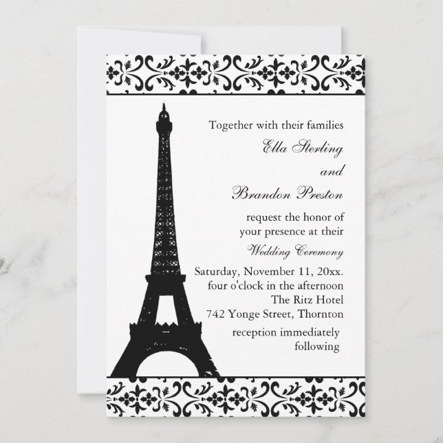 Tres Paris Wedding Invitation (white) (Front)