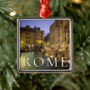 Trevi Fountain at Night Rome, Lazio, Italy Metal Tree Decoration