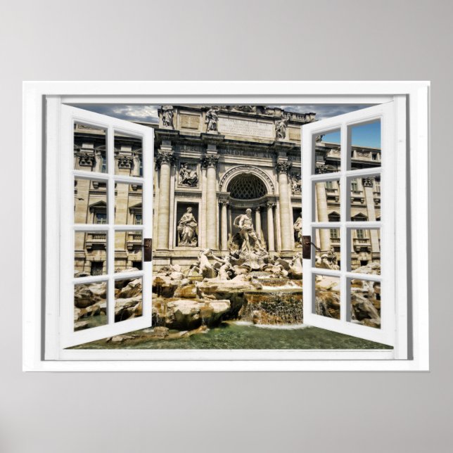 Trevi Fountain Faux Window View Poster (Front)