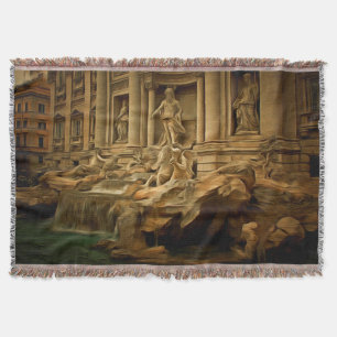 Trevi fountain painting Rome Throw Blanket