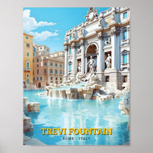 Trevi Fountain Roma Italy Vintage Travel Poster