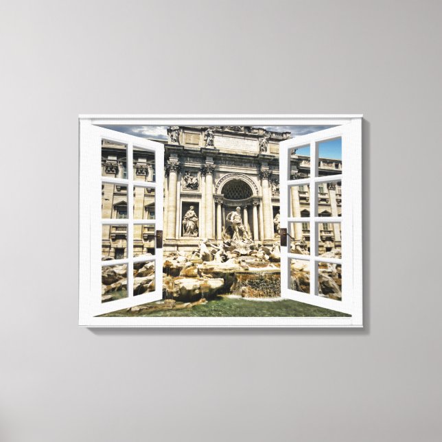 Trevi Fountain View Fake Window Canvas Print (Front)